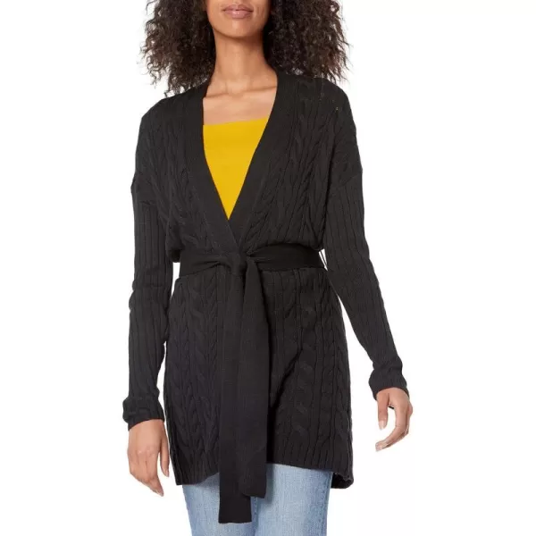 Amazon Essentials Womens Soft Cable Longer Length OpenFront Cardigan SweaterBlack