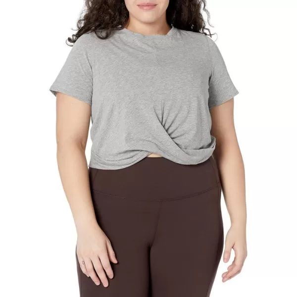 Amazon Essentials Womens Soft Cotton Knot Front Cropped Yoga TShirt Available in Plus Size Previously Core 10Light Grey Heather