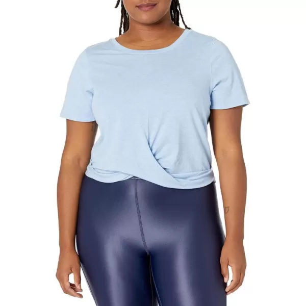 Amazon Essentials Womens Soft Cotton Knot Front Cropped Yoga TShirt Available in Plus Size Previously Core 10Sky Blue