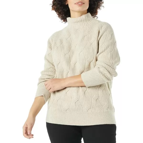 Amazon Essentials Womens Soft Touch Funnel Neck Cable SweaterBeige