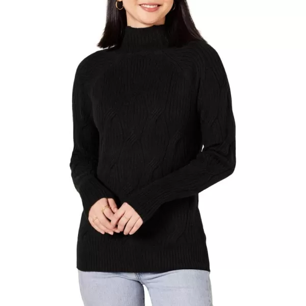 Amazon Essentials Womens Soft Touch Funnel Neck Cable SweaterBlack