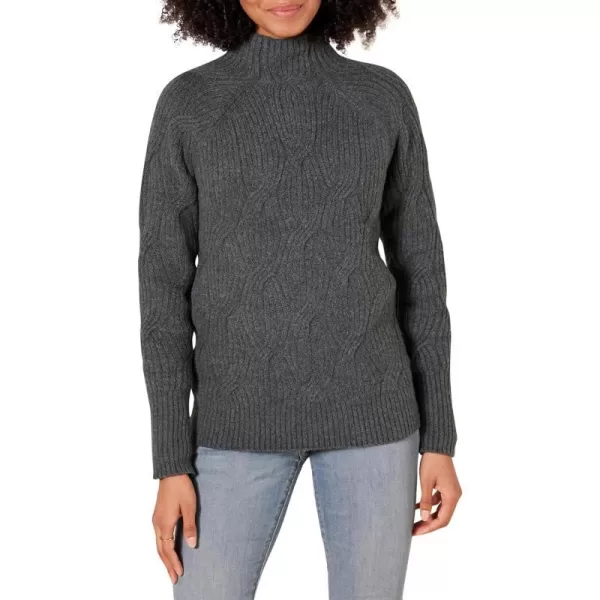 Amazon Essentials Womens Soft Touch Funnel Neck Cable SweaterCharcoal Heather