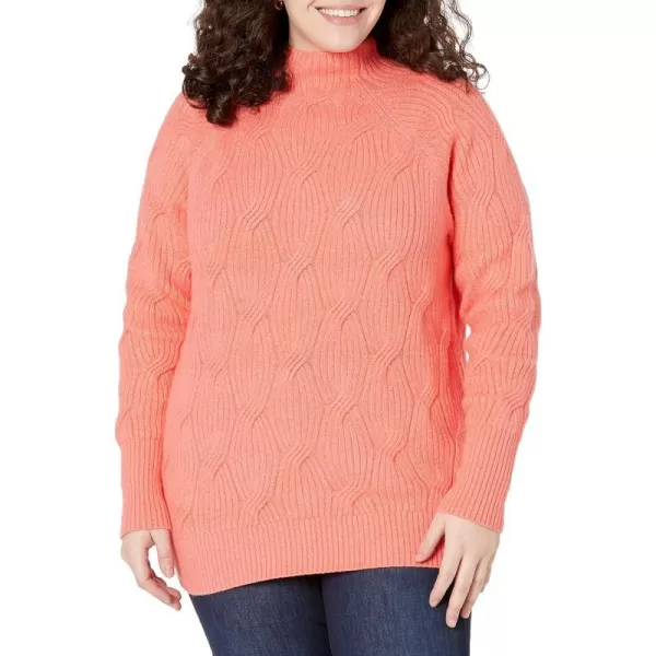 Amazon Essentials Womens Soft Touch Funnel Neck Cable SweaterCoral Pink