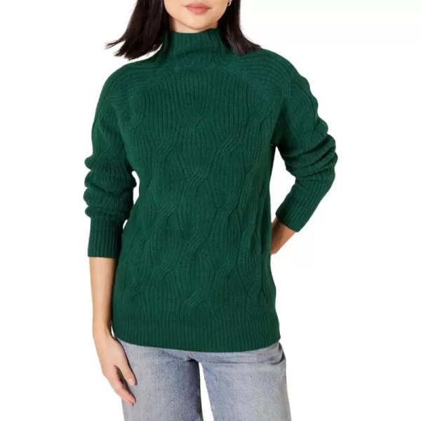 Amazon Essentials Womens Soft Touch Funnel Neck Cable SweaterDark Green