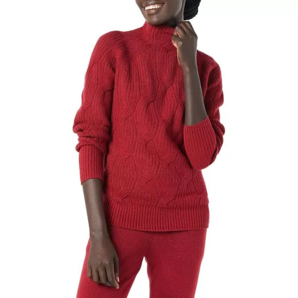 Amazon Essentials Womens Soft Touch Funnel Neck Cable SweaterDark Red