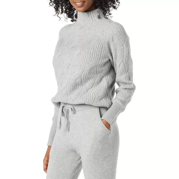 Amazon Essentials Womens Soft Touch Funnel Neck Cable SweaterGrey Heather