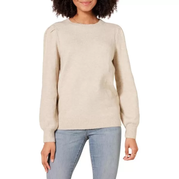 Amazon Essentials Womens Soft Touch Pleated Shoulder Crewneck SweaterBeige