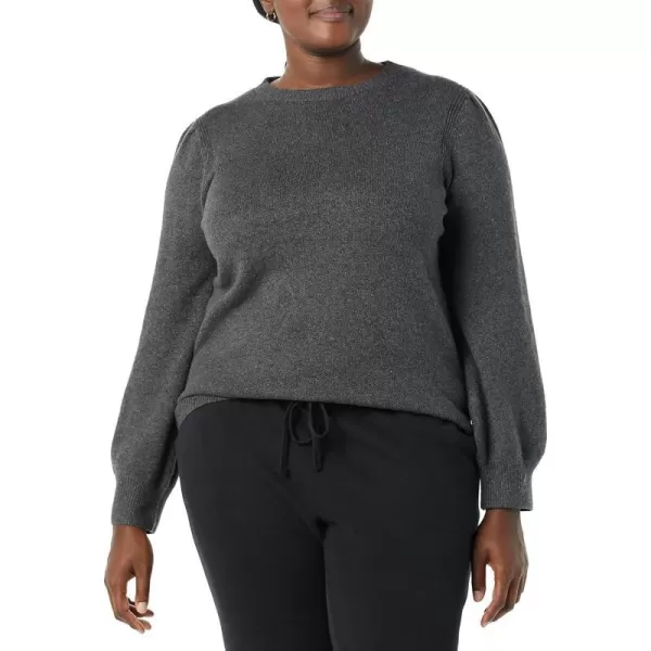 Amazon Essentials Womens Soft Touch Pleated Shoulder Crewneck SweaterCharcoal Heather