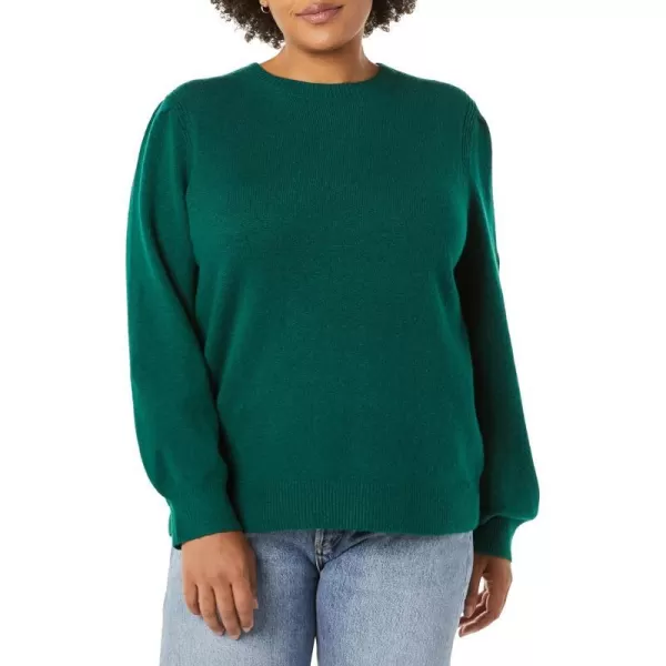 Amazon Essentials Womens Soft Touch Pleated Shoulder Crewneck SweaterDark Green