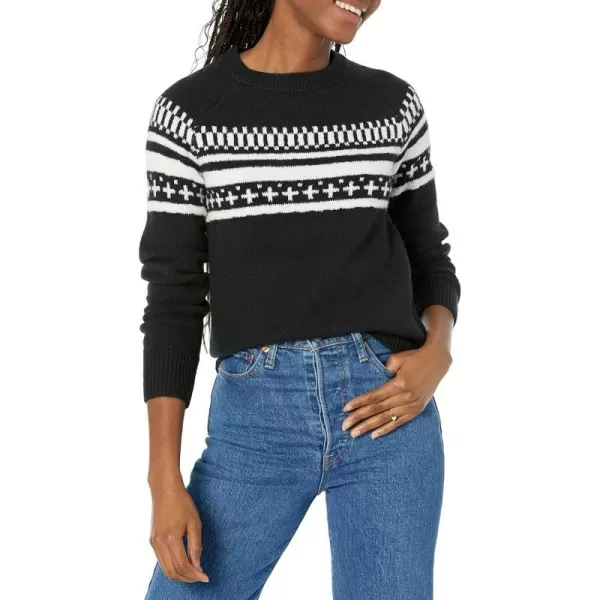 Amazon Essentials Womens SoftTouch Crewneck Novelty SweaterBlack Fair Isle