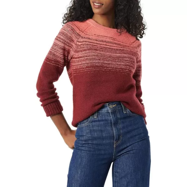 Amazon Essentials Womens SoftTouch Crewneck Novelty SweaterCoral PinkBurgundy OmbreColor Block