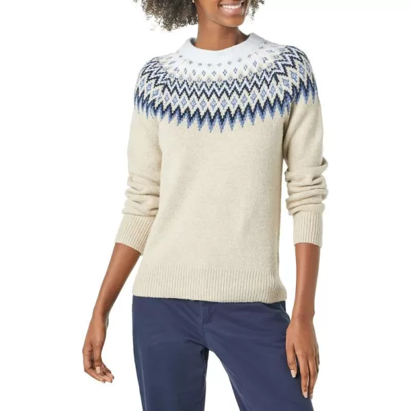 Amazon Essentials Womens SoftTouch Crewneck Novelty SweaterTaupe HeatherBlueWhite Fair Isle