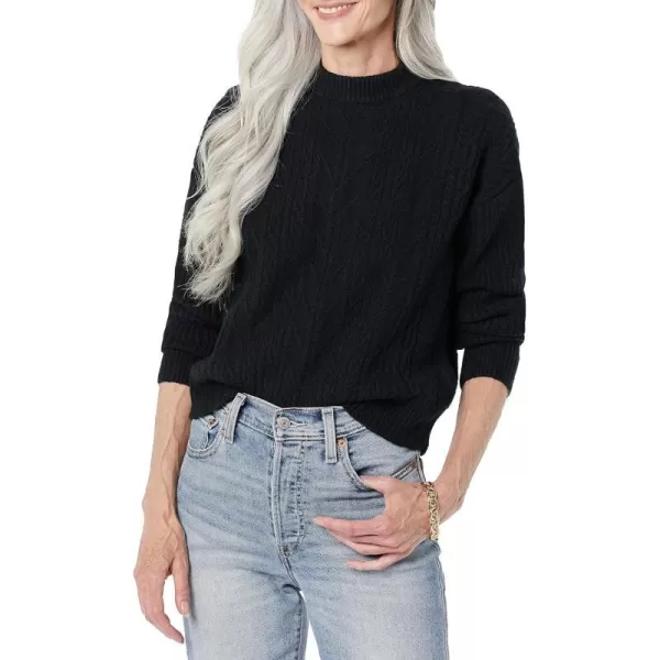 Amazon Essentials Womens SoftTouch Modern Cable Crewneck Sweater Available in Plus SizeBlack