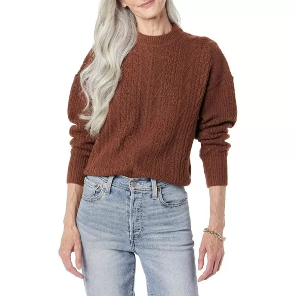 Amazon Essentials Womens SoftTouch Modern Cable Crewneck Sweater Available in Plus SizeDark Toffee Brown