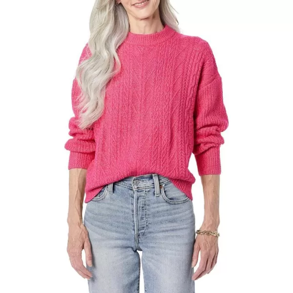 Amazon Essentials Womens SoftTouch Modern Cable Crewneck Sweater Available in Plus SizeHot Pink