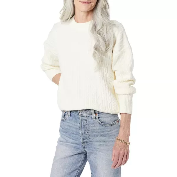 Amazon Essentials Womens SoftTouch Modern Cable Crewneck Sweater Available in Plus SizeIvory