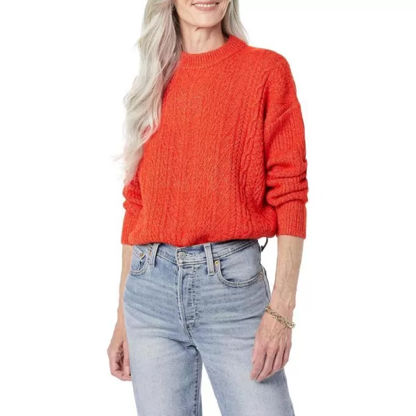 Amazon Essentials Womens SoftTouch Modern Cable Crewneck Sweater Available in Plus SizePoppy Red