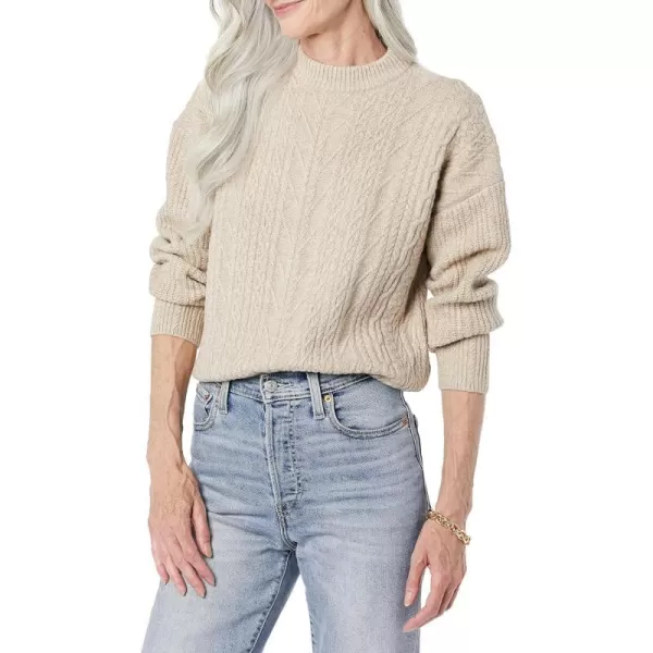 Amazon Essentials Womens SoftTouch Modern Cable Crewneck Sweater Available in Plus SizeTan Heather