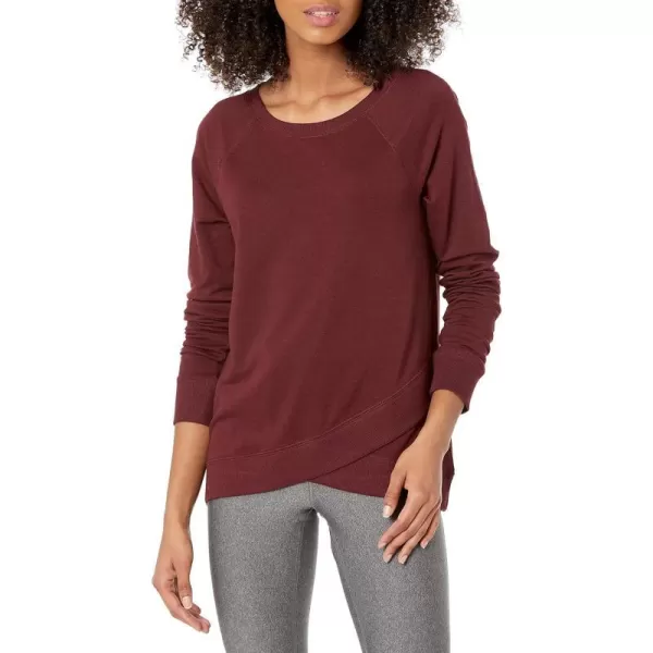 Amazon Essentials Womens Studio Terry LongSleeve CrossFront SweatshirtDark Burgundy