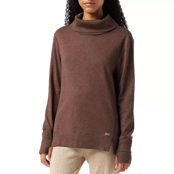 Amazon Essentials Womens Studio Terry LongSleeve Funnel Neck SweatshirtBrown Space Dye