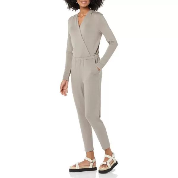 Amazon Essentials Womens Supersoft Terry LongSleeve VNeck Wrap Jumpsuit Previously Daily RitualSmokey Grey