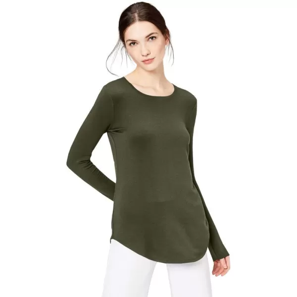 Amazon Essentials Womens Supersoft Terry RegularFit LongSleeve Shirttail Hem Shirt Previously Daily RitualRayon Blend Olive