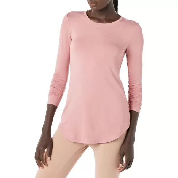 Amazon Essentials Womens Supersoft Terry RegularFit LongSleeve Shirttail Hem Shirt Previously Daily RitualSustainably Sourced Rayon Blend Washed Pink