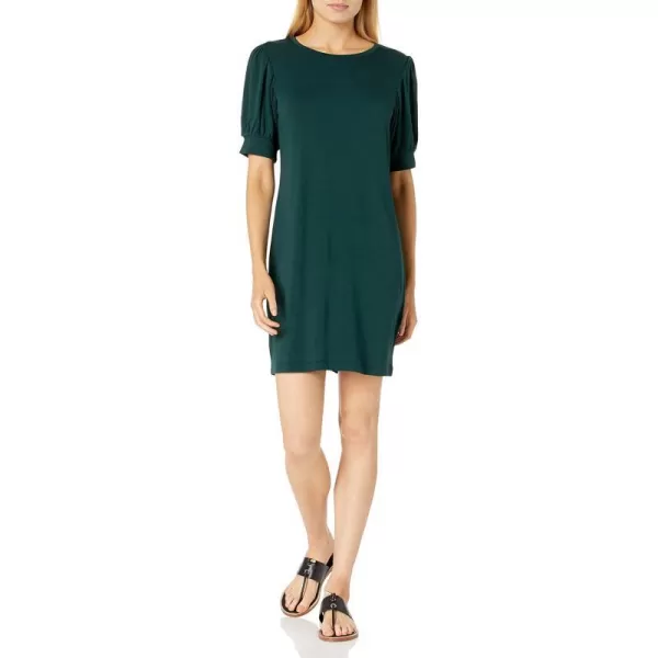 Amazon Essentials Womens Supersoft Terry RelaxedFit ShortSleeve PuffSleeve Dress Previously Daily RitualRayon Blend Moss Green