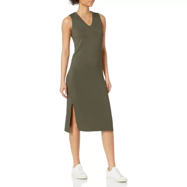 Amazon Essentials Womens Supersoft Terry RelaxedFit Sleeveless VNeck Midi Dress Previously Daily RitualOlive