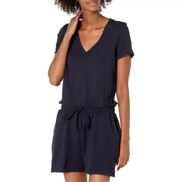 Amazon Essentials Womens Supersoft Terry ShortSleeve VNeck Romper Previously Daily RitualRayon Blend Navy