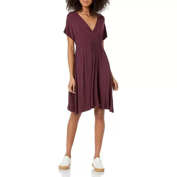 Amazon Essentials Womens Surplice Dress Available in Plus SizeSustainably Sourced Rayon Blend Burgundy