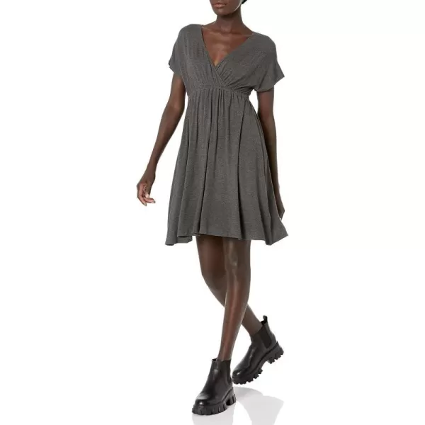 Amazon Essentials Womens Surplice Dress Available in Plus SizeSustainably Sourced Rayon Blend Charcoal Heather