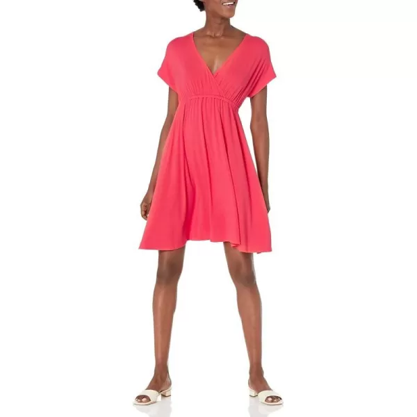 Amazon Essentials Womens Surplice Dress Available in Plus SizeSustainably Sourced Rayon Blend Red