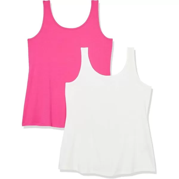 Amazon Essentials Womens Tank Top Available in Plus Size Multipacks2 WhiteDark Pink