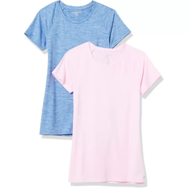 Amazon Essentials Womens Tech Stretch CapSleeve TShirt Pack of 22 Blue Space DyeLight Pink