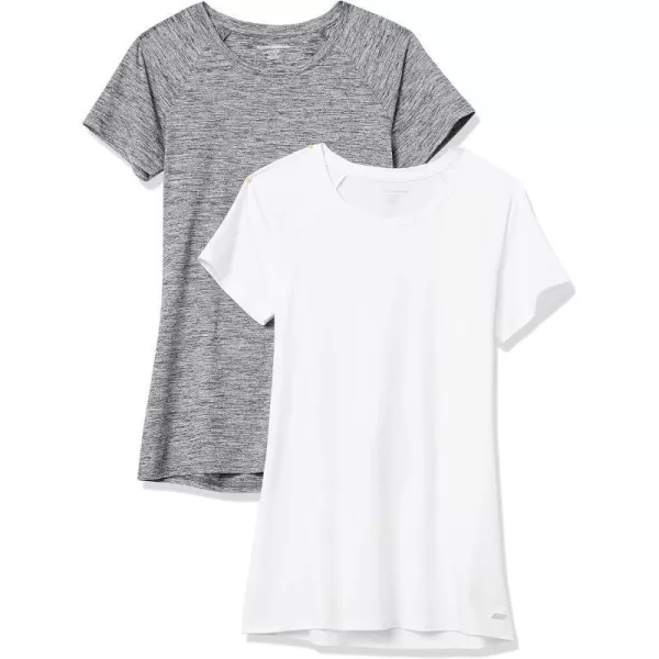 Amazon Essentials Womens Tech Stretch CapSleeve TShirt Pack of 22 Grey HeatherWhite