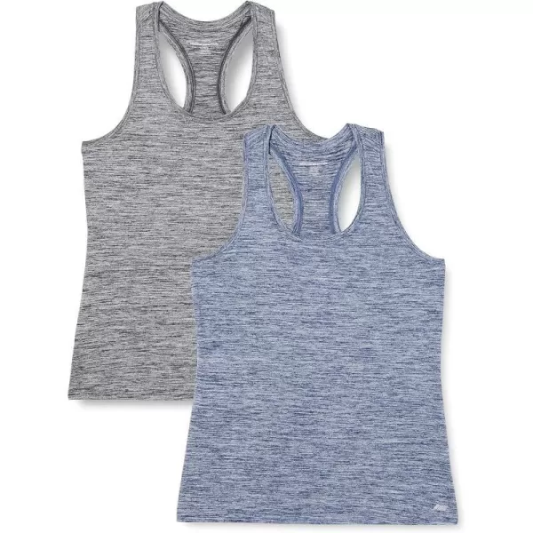 Amazon Essentials Womens Tech Stretch Racerback Tank Top Available in Plus Size Multipacks2 Black HeatherNavy Heather