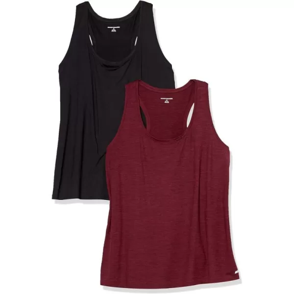 Amazon Essentials Womens Tech Stretch Racerback Tank Top Available in Plus Size Multipacks2 BlackBurgundy Space Dye