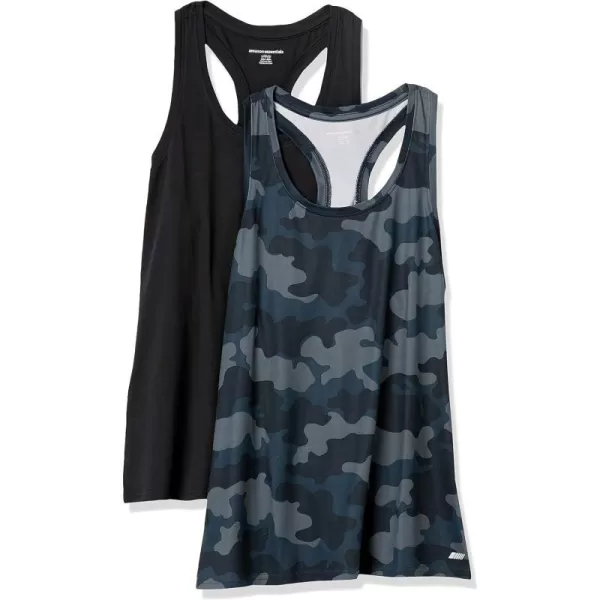 Amazon Essentials Womens Tech Stretch Racerback Tank Top Available in Plus Size Multipacks2 BlackGrey Camo