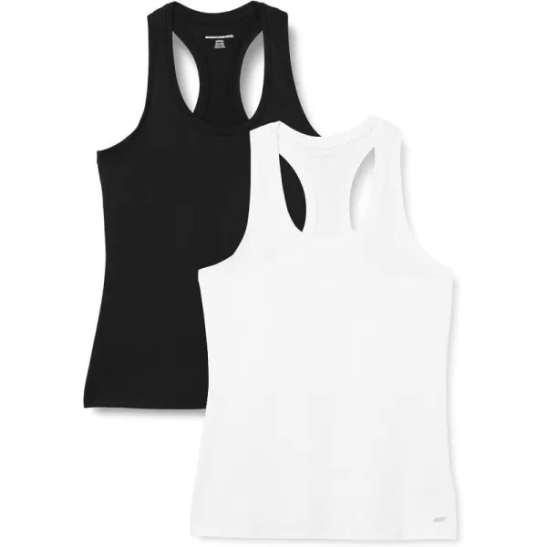 Amazon Essentials Womens Tech Stretch Racerback Tank Top Available in Plus Size Multipacks2 BlackWhite