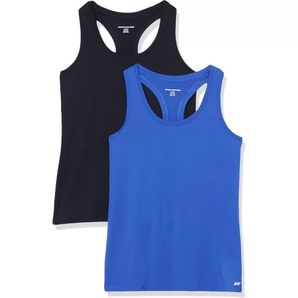 Amazon Essentials Womens Tech Stretch Racerback Tank Top Available in Plus Size Multipacks2 Bright BlueBlack