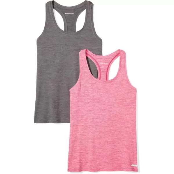 Amazon Essentials Womens Tech Stretch Racerback Tank Top Available in Plus Size Multipacks2 Charcoal Heather Space DyeLight Pink Space Dye