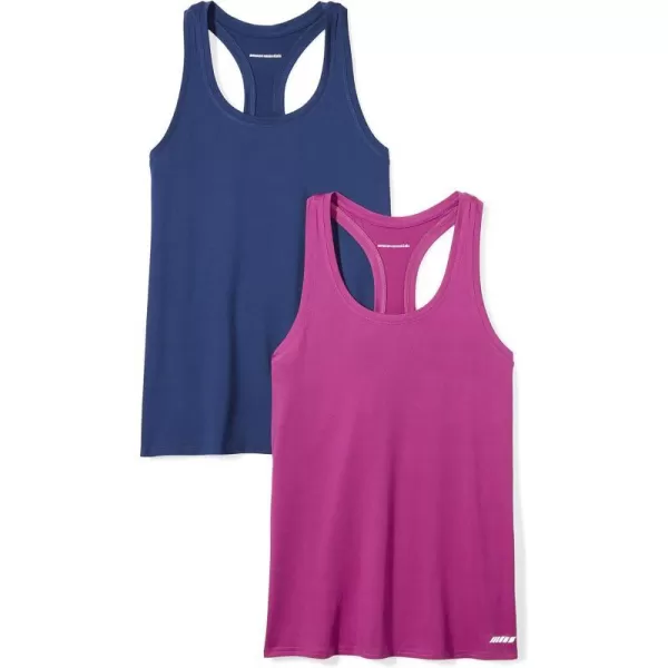 Amazon Essentials Womens Tech Stretch Racerback Tank Top Available in Plus Size Multipacks2 FuchsiaNavy