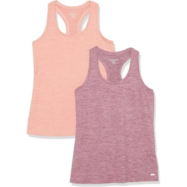 Amazon Essentials Womens Tech Stretch Racerback Tank Top Available in Plus Size Multipacks2 Plum Space DyeSalmon Pink Space Dye