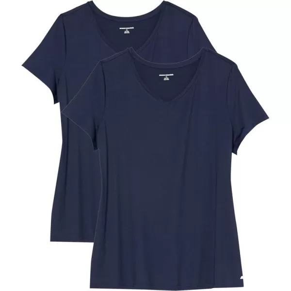 Amazon Essentials Womens Tech Stretch ShortSleeve VNeck TShirt Available in Plus Size Multipacks1 Navy