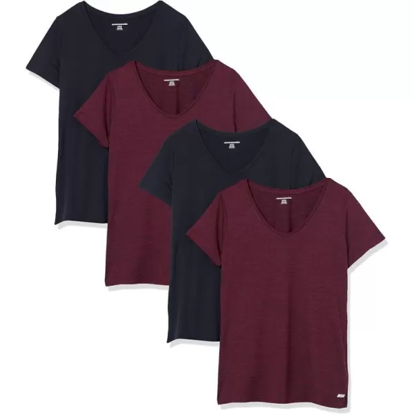 Amazon Essentials Womens Tech Stretch ShortSleeve VNeck TShirt Available in Plus Size Multipacks2 BlackBurgundy Space Dye