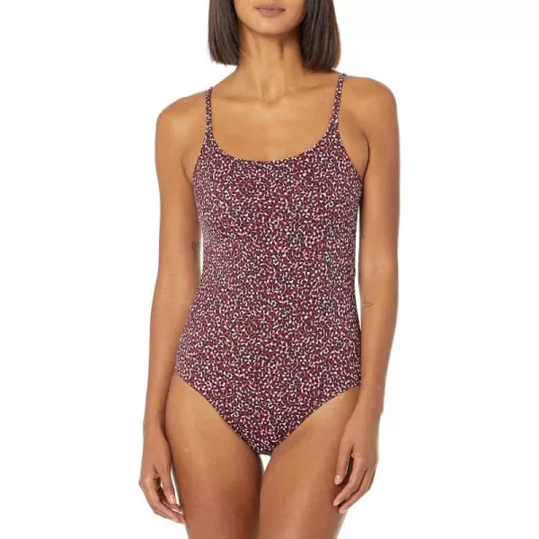 Amazon Essentials Womens Thin Strap onePiece SwimsuitBrick Red Leopard