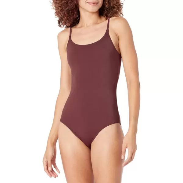 Amazon Essentials Womens Thin Strap onePiece SwimsuitDeep Brown