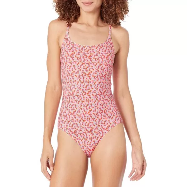 Amazon Essentials Womens Thin Strap onePiece SwimsuitPale Peach Micro Floral