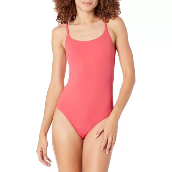 Amazon Essentials Womens Thin Strap onePiece SwimsuitSalmon Pink